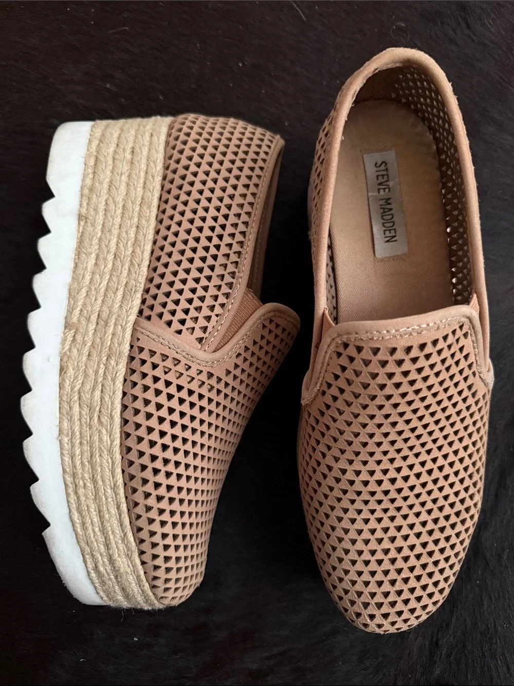 Steve Madden Nude Perforated Espadrille Platform Slip-On Sneakers